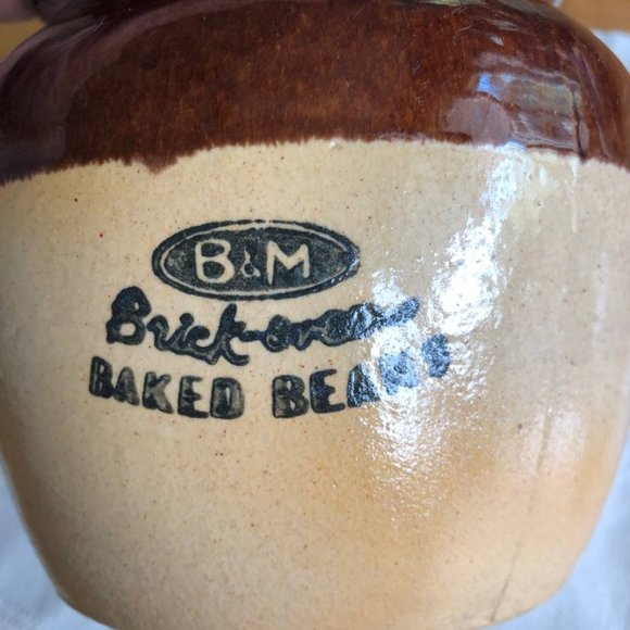 Vintage B&M Brick Oven Baked Beans Stoneware Pot Burnham & Morrill - Picture 3 of 8